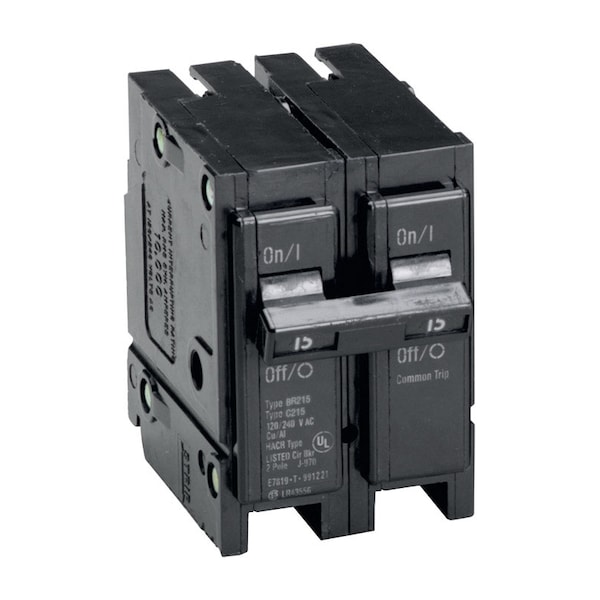 Eaton Cutler-Hammer Circuit Breaker, 15 A, 120/240V, 2 Pole, Plug-On Mounting Style BR215